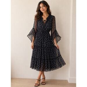 MISA Los Angeles Black Patterned Ruffle Dress - Size XS (Oversized will fit M)